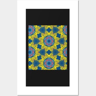 Mandala folklore ornament - blue-yellow Posters and Art